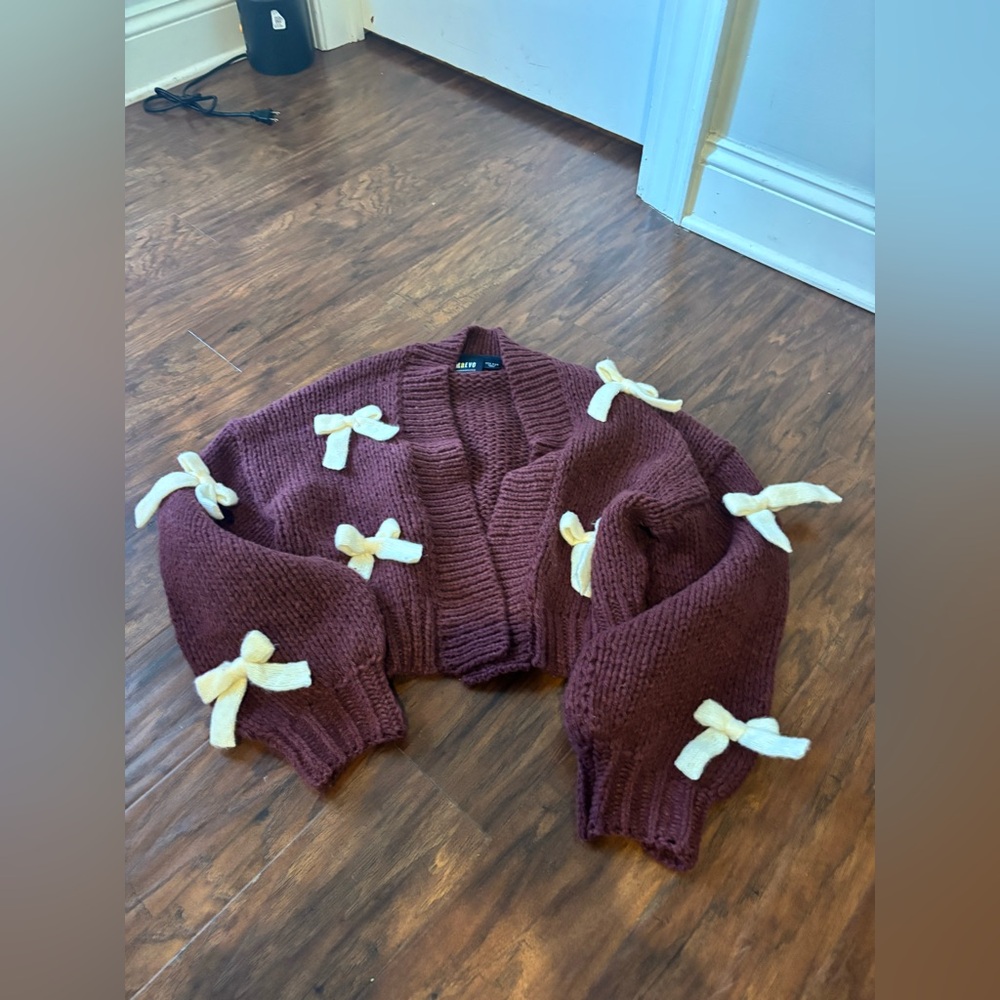 Anthropologie The Alicia 3D Bow Crop Cardigan Sweater by Maeve One Size - Picture 3 of 4